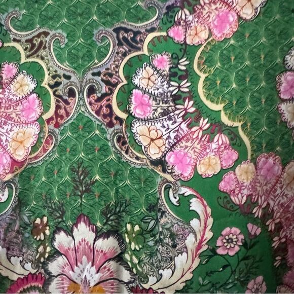Lavender Brown Floral V-Neck Blouse - Green and Pink - Picture 3 of 6